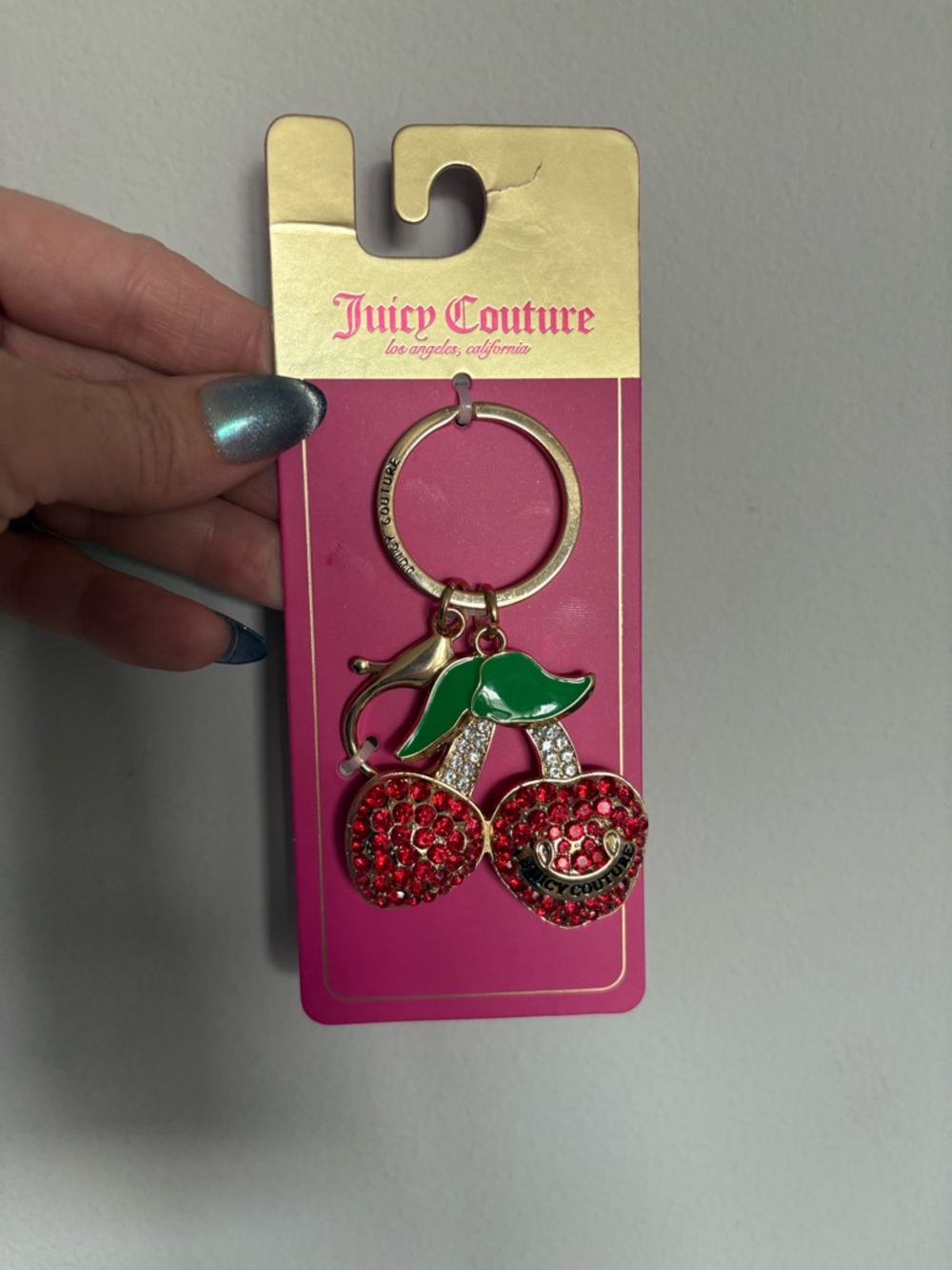 Juicy Couture Red and Green Crystal Cherry Keyring